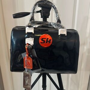SK Dark Blue Patent Leather Handbag with Orange Accents